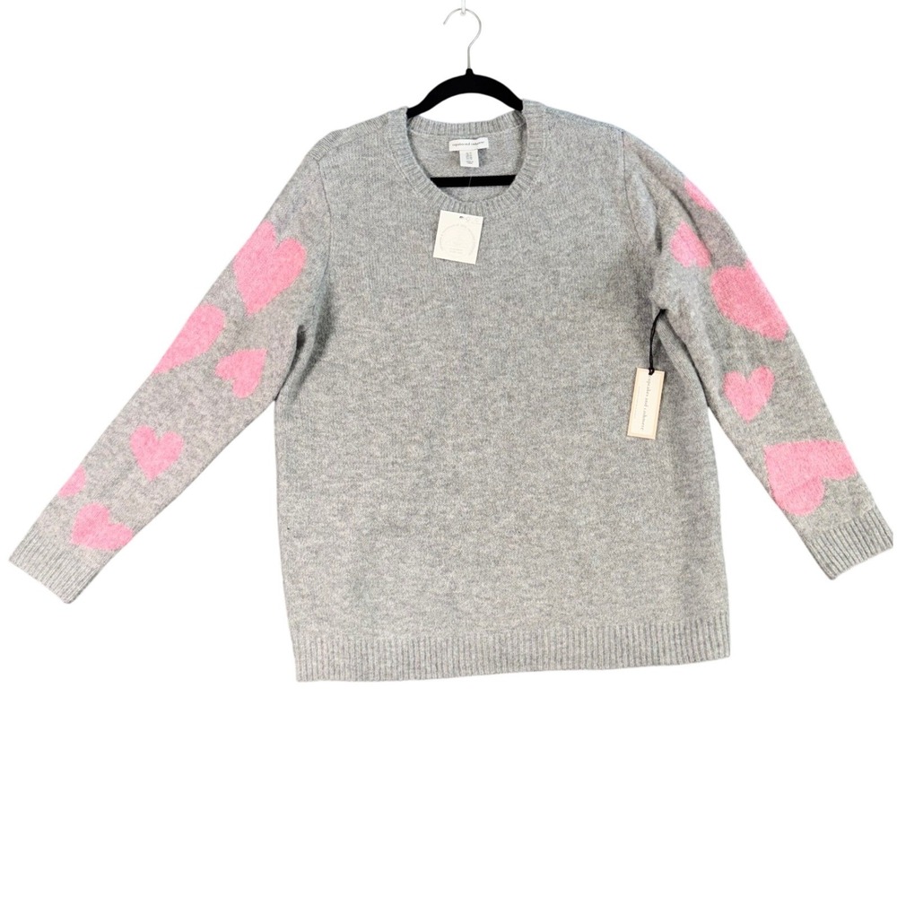 NWT Cupcakes &‎ Cashmere 1X Heart Sweater Gray Pink Coquette Soft Girl Cottage